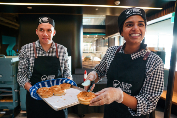Phenomenon brand ambassadors sampling Silver Fern Farms pies at TVNZ offices